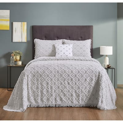 Better Trends Charleston Collection 4-Piece 100% Cotton Tufted Diamond Design Bedspread Set - Machine Washable & Tumble Dry Safe