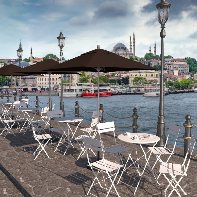 California Umbrella 6' Sq. Aluminum Frame, Fiberglass Rib Patio Umbrella, Push Open, Anodized Sliver Finish, Sunbrella Fabric