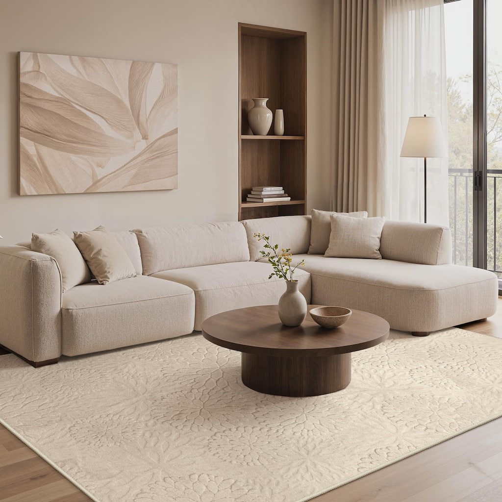 Mcow High-Low Textured Plush Washable Non-Slip Area Rug