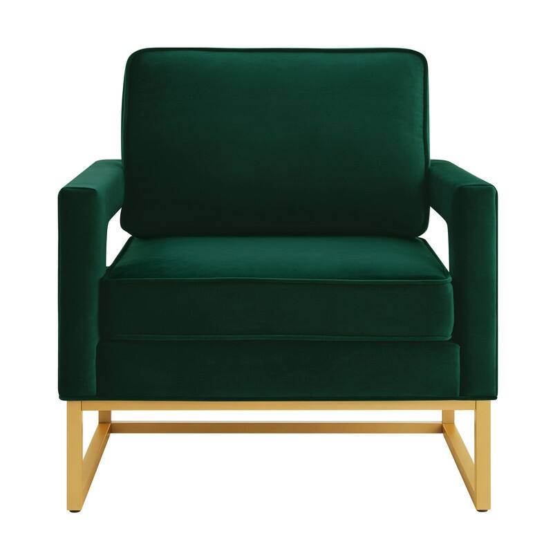 Modern Velvet Upholstered Accent Chair with Gold Metal Base