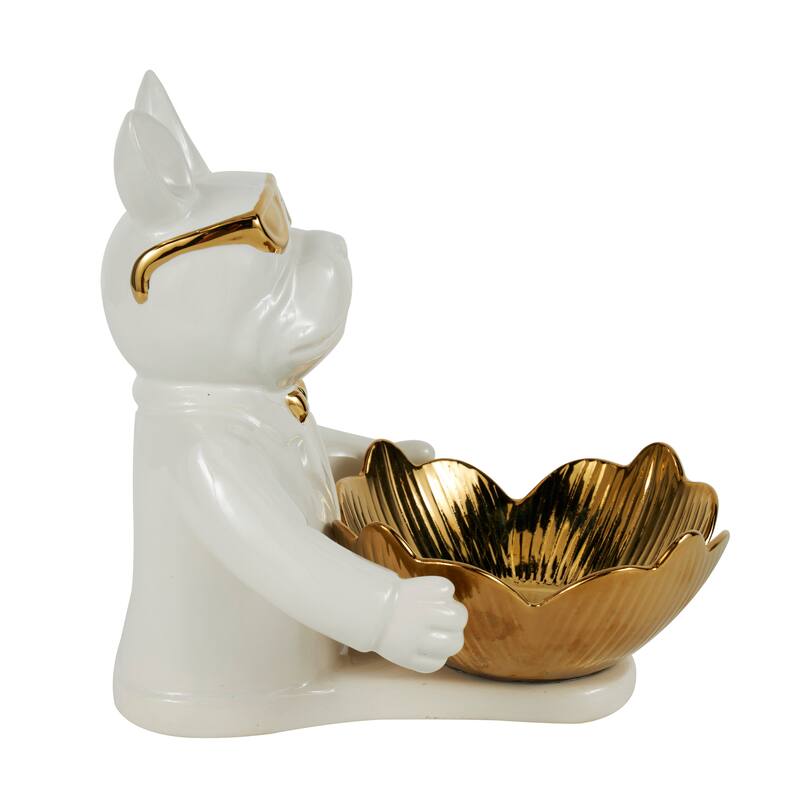 Black or White Ceramic Bulldog Sculpture with Gold Accents