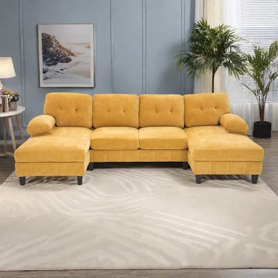 103.5" Chenille U-Shaped Sectional Sofa with Dual Chaise Lounges and Storage Pockets