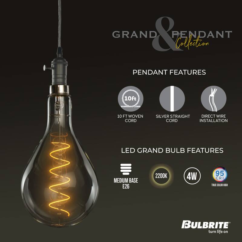 Bulbrite LED Grand Bulb and Pendant Kit of (1) 4 Watt Clear Glass 13" Pear Shaped Bulb
