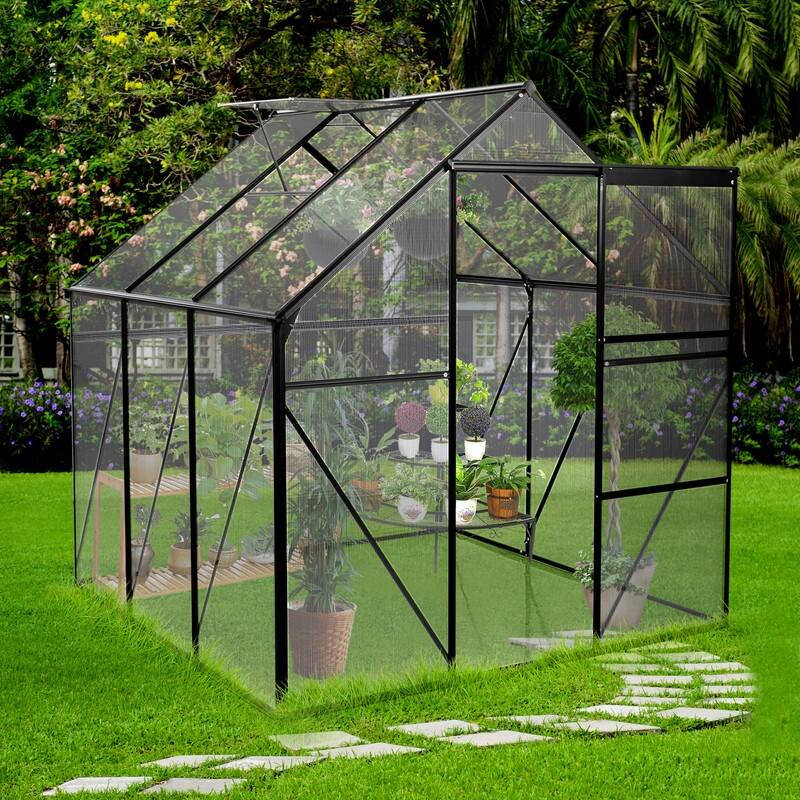 6x6 FT Aluminum Greenhouse with Raised Base and Anchor - 6x6
