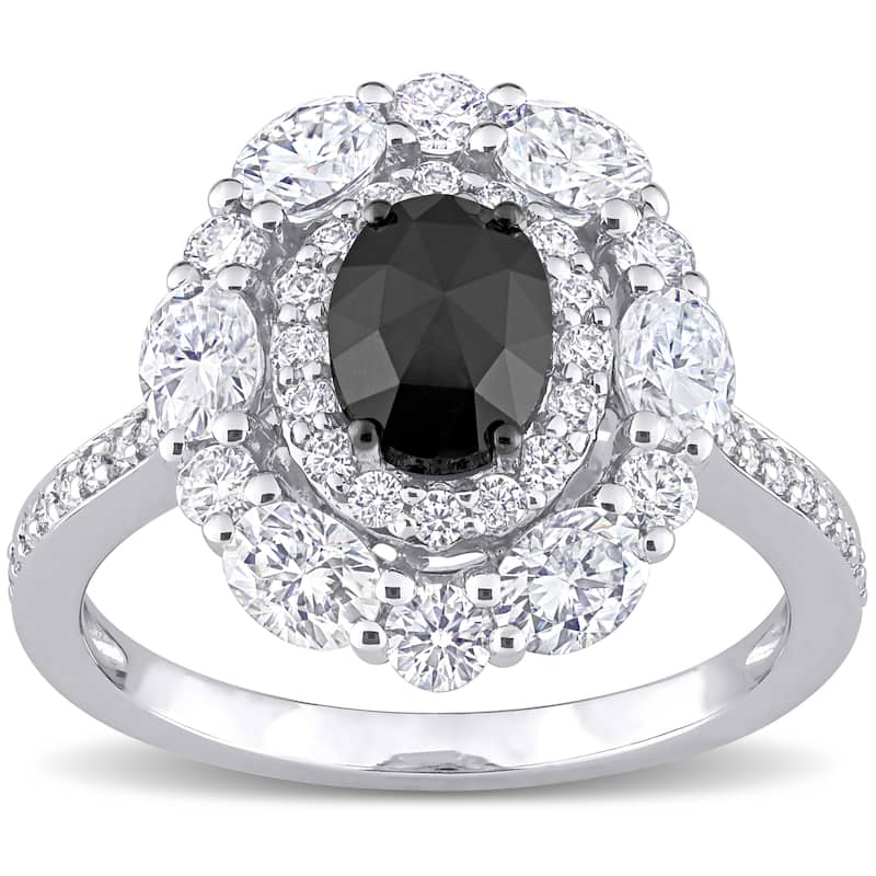 Miadora 10k White Gold 3/4ct TDW Black Diamond & 2ct TGW Created Moissanite Halo Engagement Ring