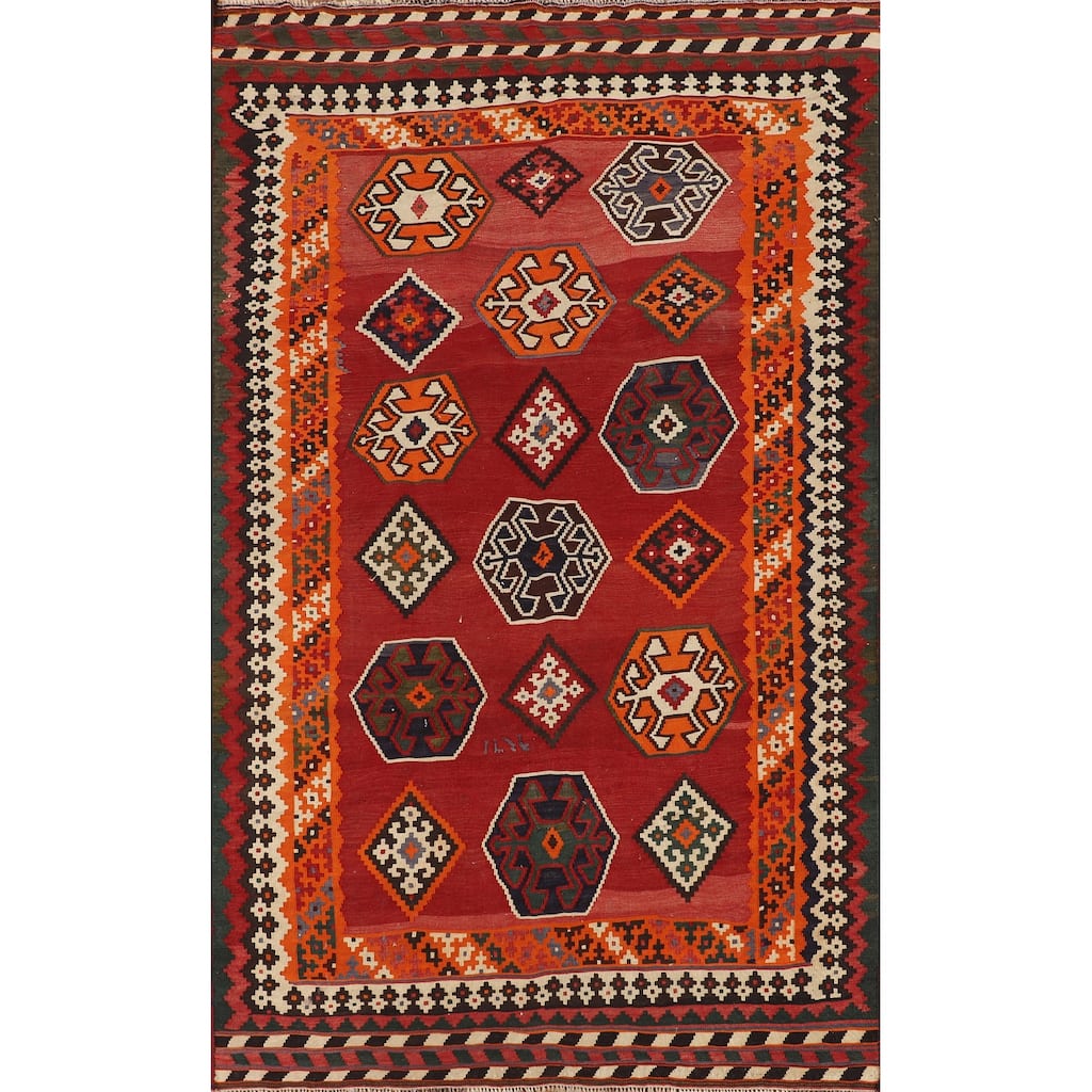 Kilim Qashqai Persian Vintage Area Rug Hand-Woven Bedroom Wool Carpet - 4'10"x 8'1"