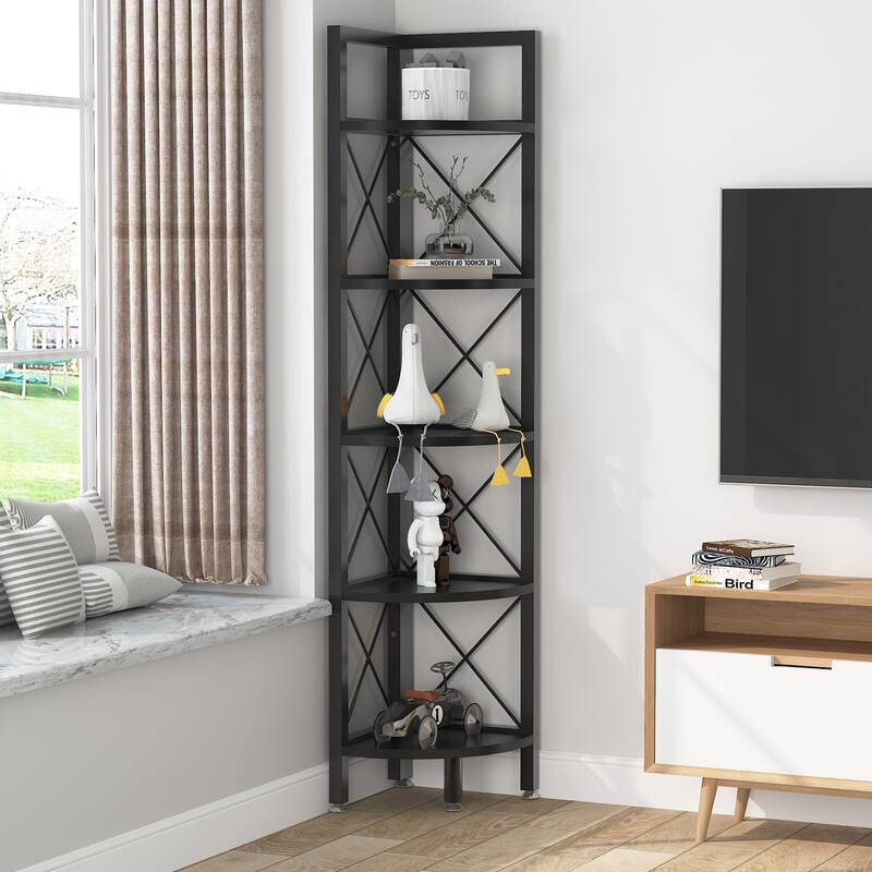 5 Tier Corner Shelves, Rustic Corner Bookshelf Small Bookcase Plant Stand for Living Room