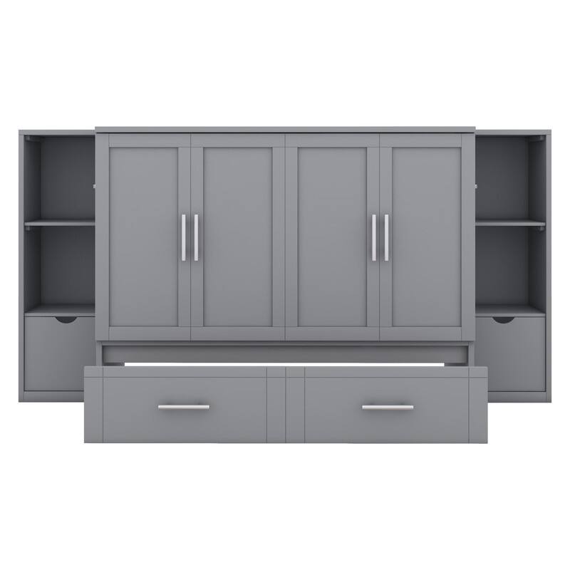 Murphy Bed with Shelves, Drawers and USB Ports,Gray