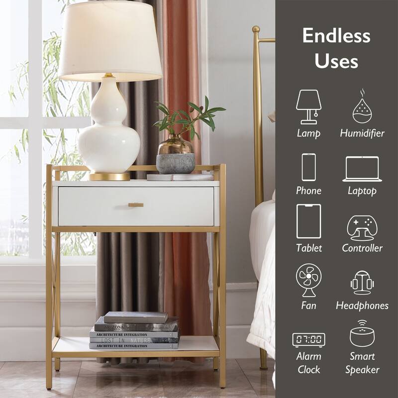 Contemporary Charging One Drawer Nightstand Side Table