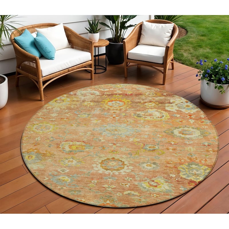 HomeRoots Floral Traditional Rectangle Outdoor Rug - 8' Round