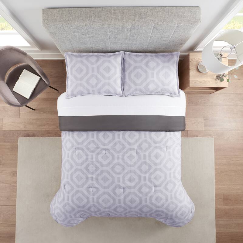 Serta Simply Clean Skyler Textured Geometric Antimicrobial Comforter Set - Twin XL - Grey
