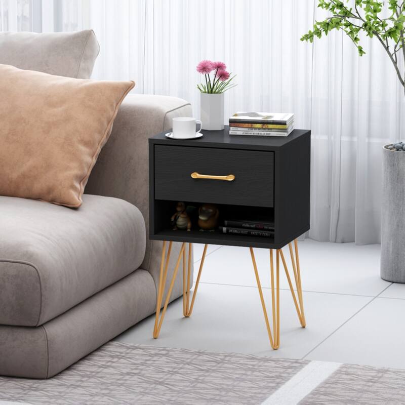 1 Drawer Wood Nightstand Bedside Cabinet Storage Shelves