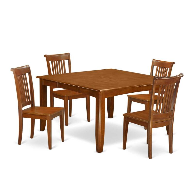 HomeStock 5-Piece Square Saddle Brown Finish Solid Wood Top Dining Table with 4 Chairs with Lattice Back