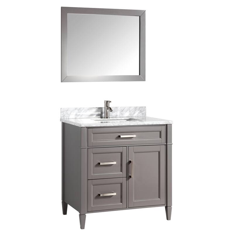 Vanity Art 36-Inch Single Sink Bathroom Vanity Set Carrara Marble Stone Top 3 Drawers 1 Shelf Undermount Sink with Free Mirror