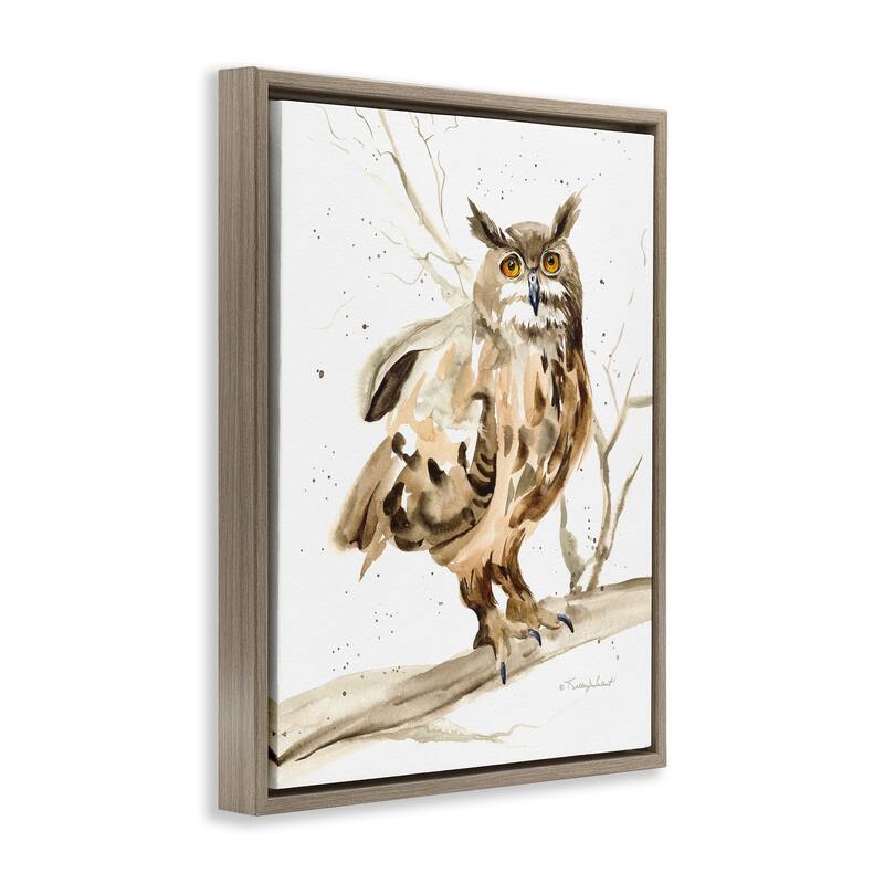 Stupell Owl Perched in Tree Framed Floater Canvas Wall Art Design by Kelley Talent