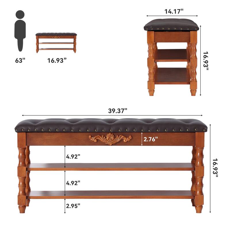 39-inch Solid Wood Storage Bench with Lift Top