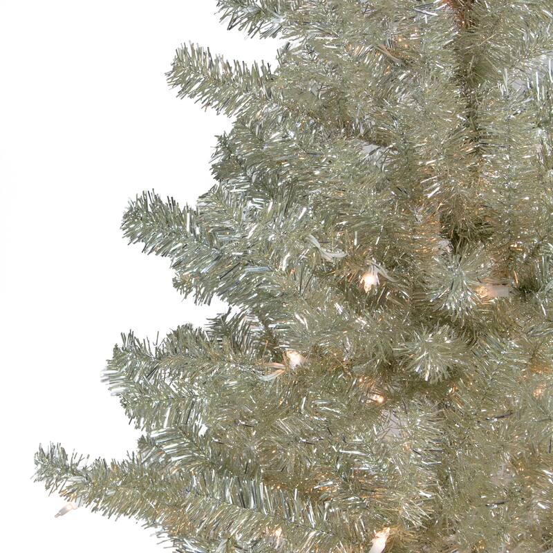 Sheer Champagne Artificial Tinsel Christmas Tree - 7 ft Clear Light - 7 Foot