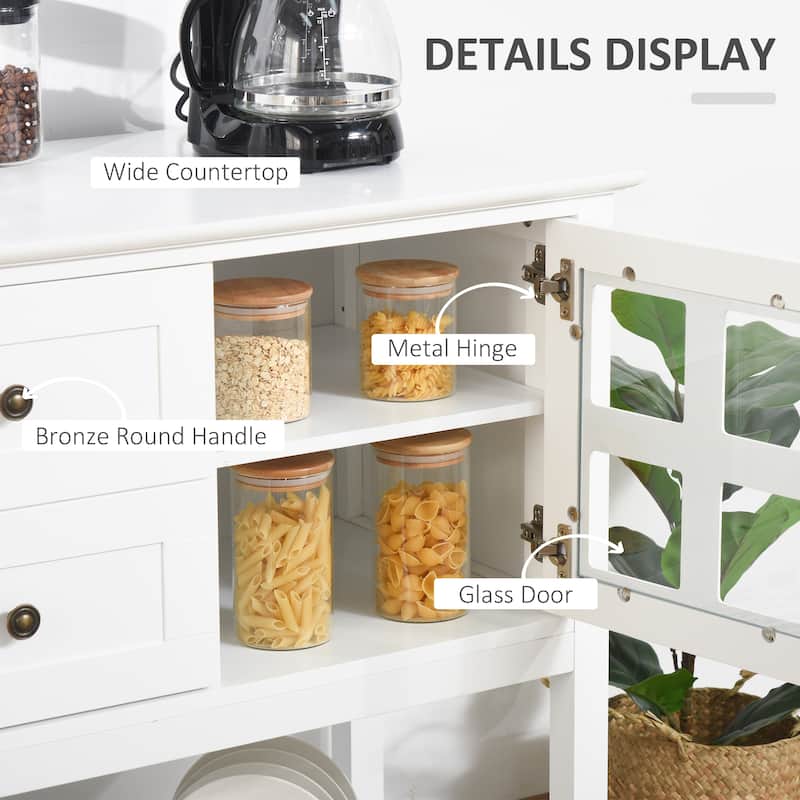 HOMCOM Kitchen Sideboard Serving Buffet Storage Cabinet Cupboard with Adjustable Shelves, Glass Doors, for Dining, Living Room