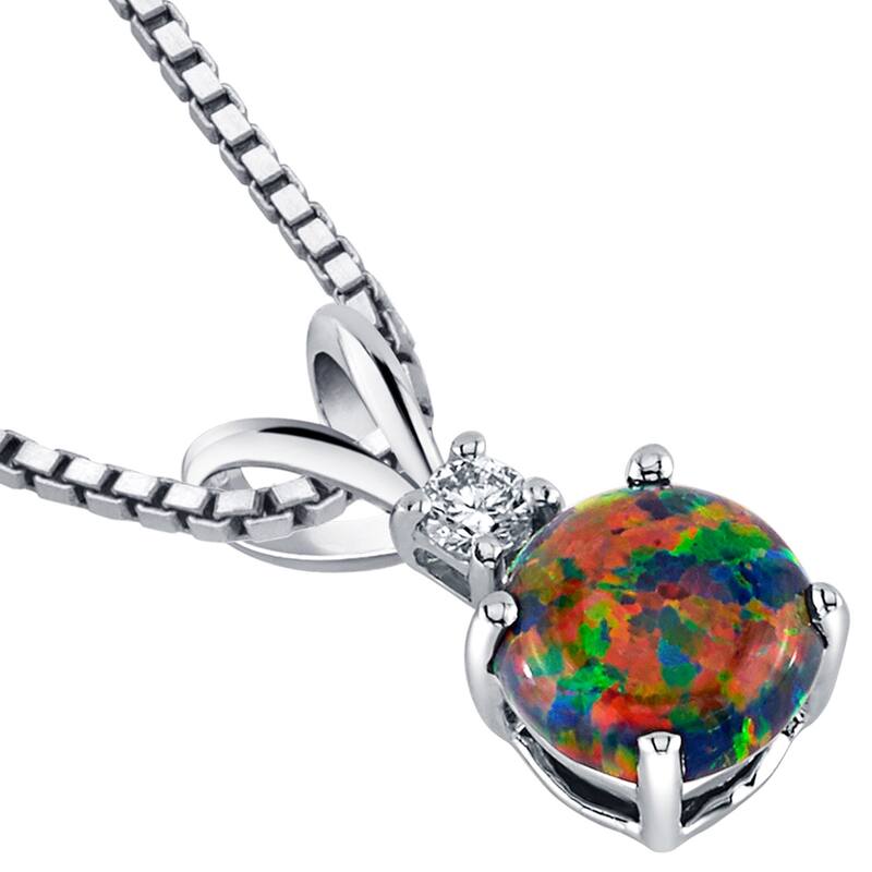 0.5 ct Round Created Opal and Diamond Pendant in 14k White Gold