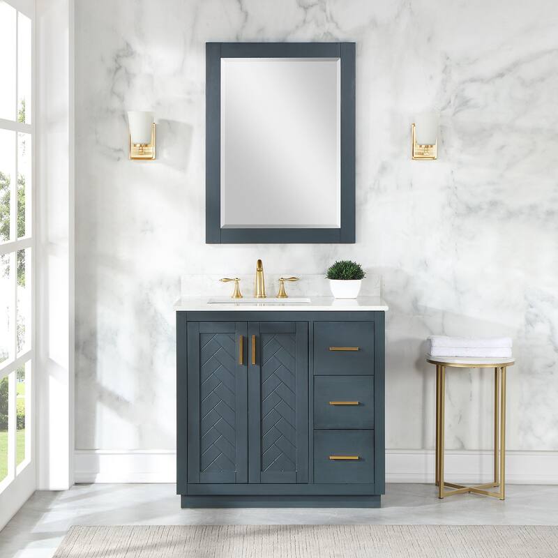 Altair Gazsi Bathroom Vanity with Composite Stone Countertop with Mirror