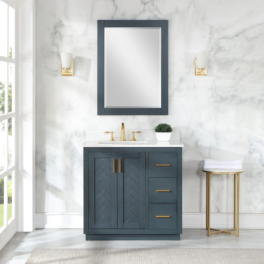 Altair Gazsi Bathroom Vanity with Composite Stone Countertop with Mirror