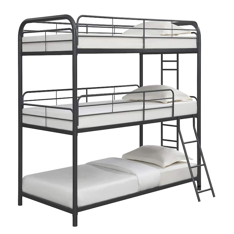 Metal Triple Bunk Bed with Ladder and Fence for Kids' Rooms