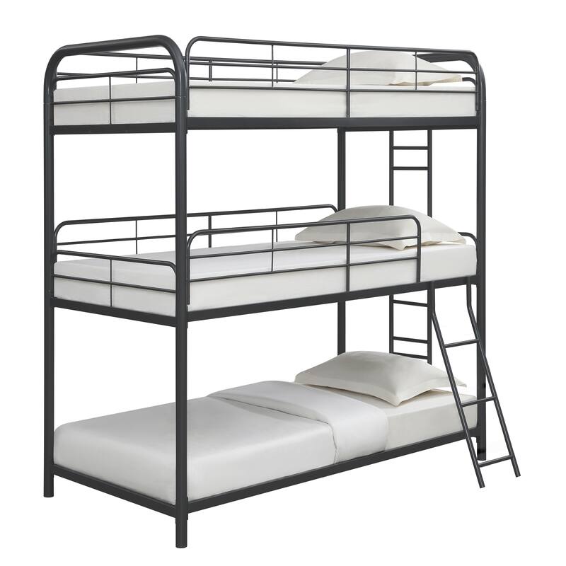 Twin/Full Over Full Triple Bunk Bed, Modern Steel Frame, Noise-Free, Black