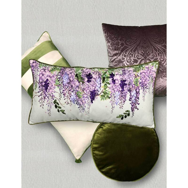 Edie At Home Striped Tassel Faux Linen and Velvet Lumbar Decorative Throw Pillow