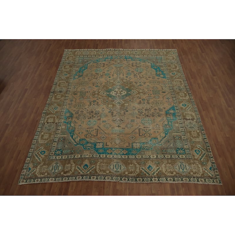 Hand Knotted Oriental 100% Wool Carpet Traditional Medallion Peach Tabriz Area Rug - 12' 3'' X 9' 9''