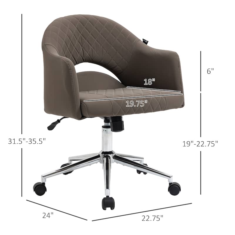 Vinsetto Mid Back Home Office Chair, Computer Desk Chair with Adjustable Height and Padded Seat, Brown - 22.75'' x 24'' x 35.5''