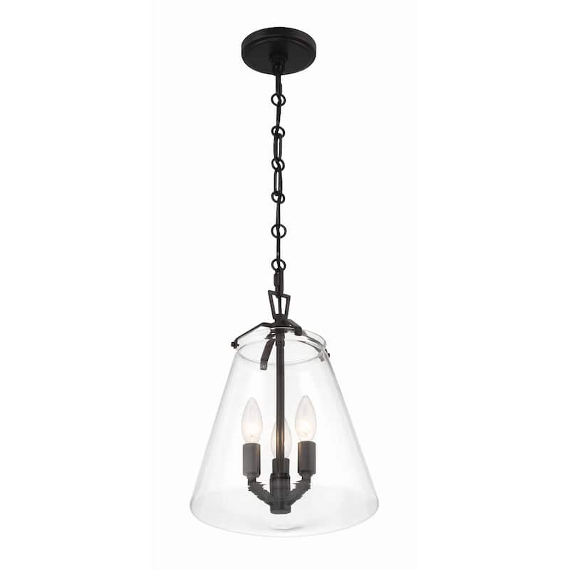 Voss 3 Light Matte Black Mini Chandelier - 11"W x 14.75"H x 11"D