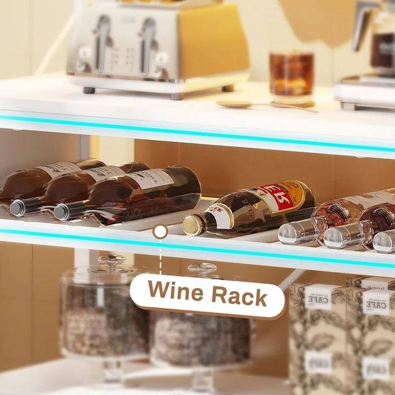 6-Tier LED Lighted Bakers Rack with Power Outlet USB Ports and Microwave Shelf Wine Storage - 65.2'' H x 35.4'' W x 15.7'' D