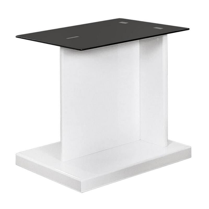 22 in. White and Black Rectangle Glass End Table with Pedestal Base