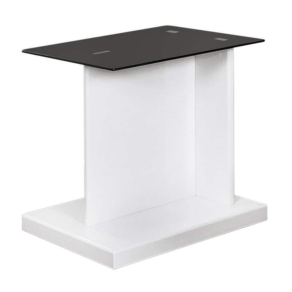 22 in. White and Black Rectangle Glass End Table with Pedestal Base