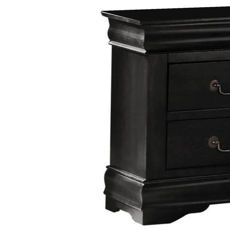 Wooden Nightstand with Two Drawers, Black