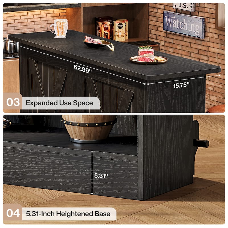 63-Inch Bar Table, 2-Tier Bar Cabinet Height Pub Table with Footrest - N/A