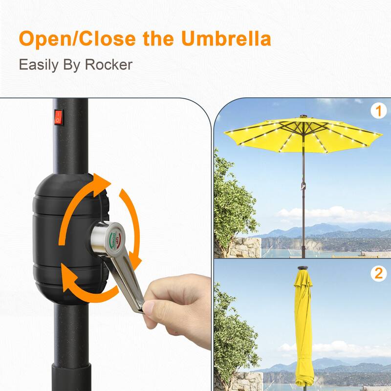 LIVOOSUN 9Ft Patio LED Market Umbrella Outdoor Table Steel Umbrella