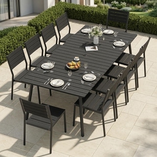11-piece Outdoor Patio Aluminum Rectangle Dining Set with Umbrella Hole