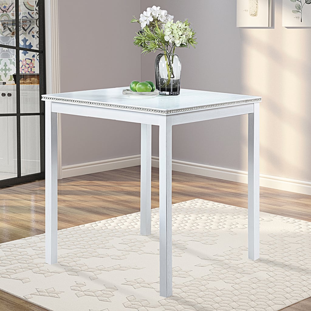 Wooden Dining Square Table, Kitchen Table for Small Space, 4 Person Counter Height Table, White