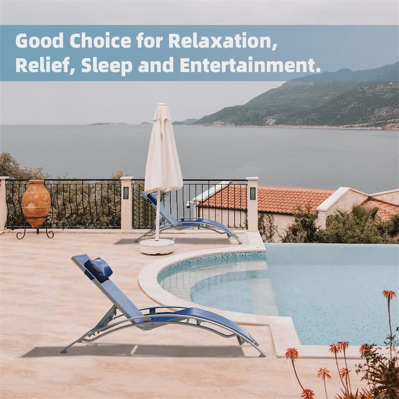 Outdoor Adjustable Aluminum Pool Lounge Chairs Set with Pillow