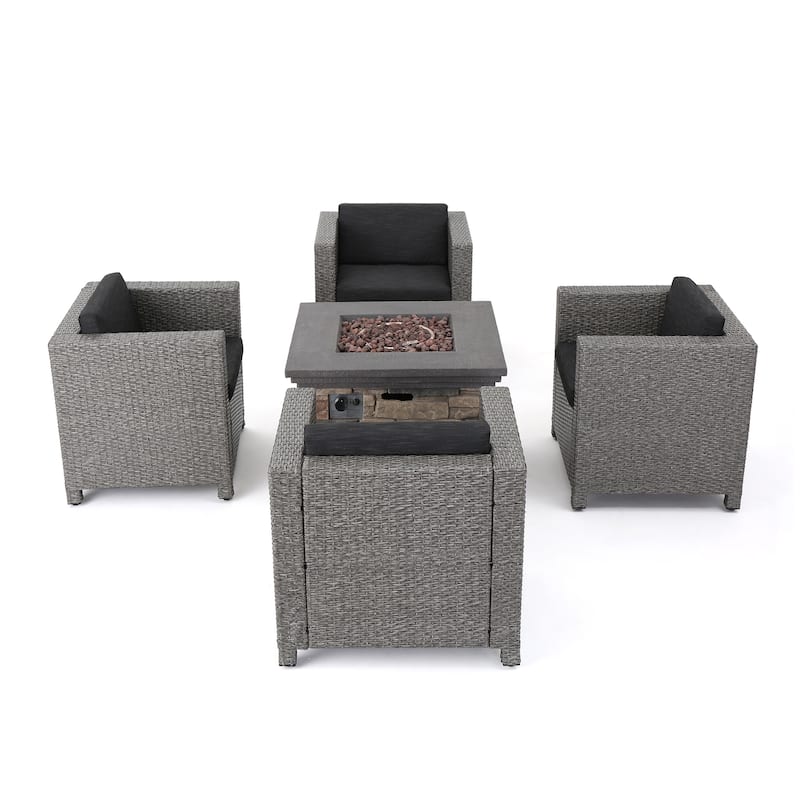 Puerta Outdoor 5-piece Club Chair and Fire Pit Set by Christopher Knight Home