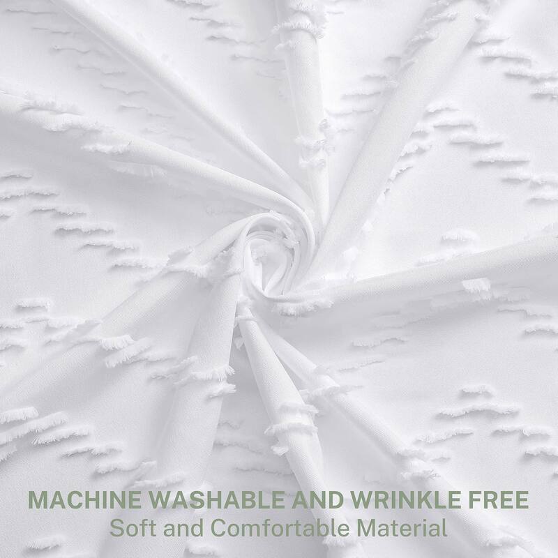 Boho White Tassel Shower Curtain, Farmhouse Woven Fabric, 72 x 72