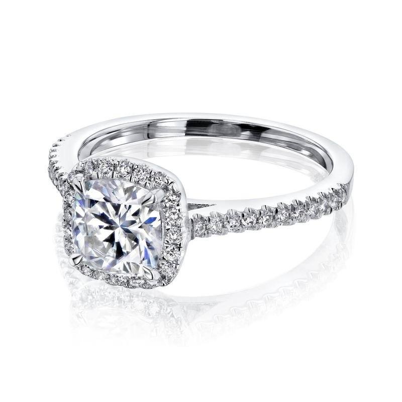 Kobelli 1.3 Carats Moissanite & Natural Diamond 14k Solid Gold Cushion Halo Half Eternity Clarissa Ring