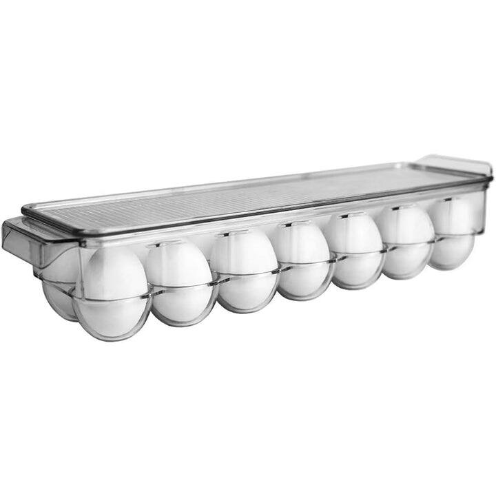 Home Basics Egg Holder with Clear Cover, Holds 14 Eggs, 14.5x4.75x3 Inches - 14.5x4.75x3 Inches - 14.5x4.75x3 Inches