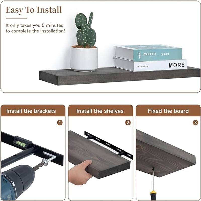 Wood Floating Shelves for Wall - 6.7"D x 24"W x 1.4"H