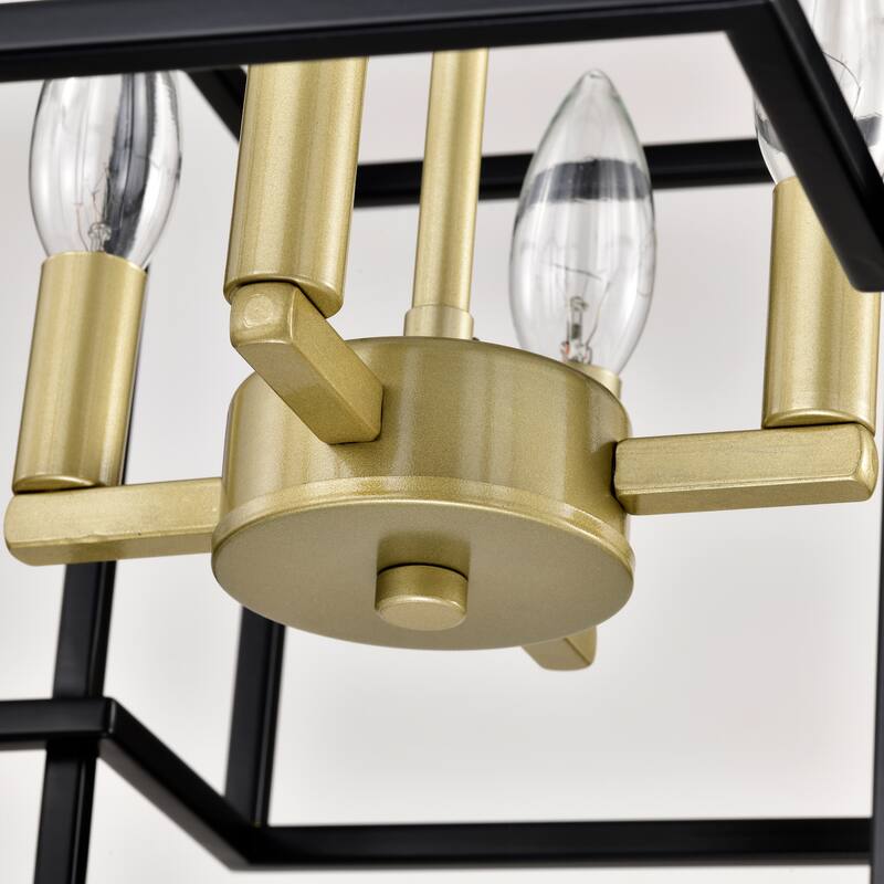 Industrial 4-Light Matte Black Farmhouse Lantern Chandelier, for Dining Room and Kitchen, E12 Bulbs Not Included