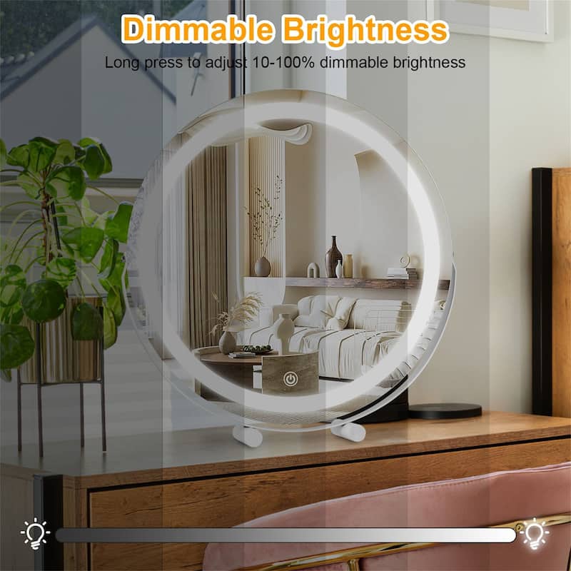 19-Inch Large Round Vanity Mirror with LED Halo Light