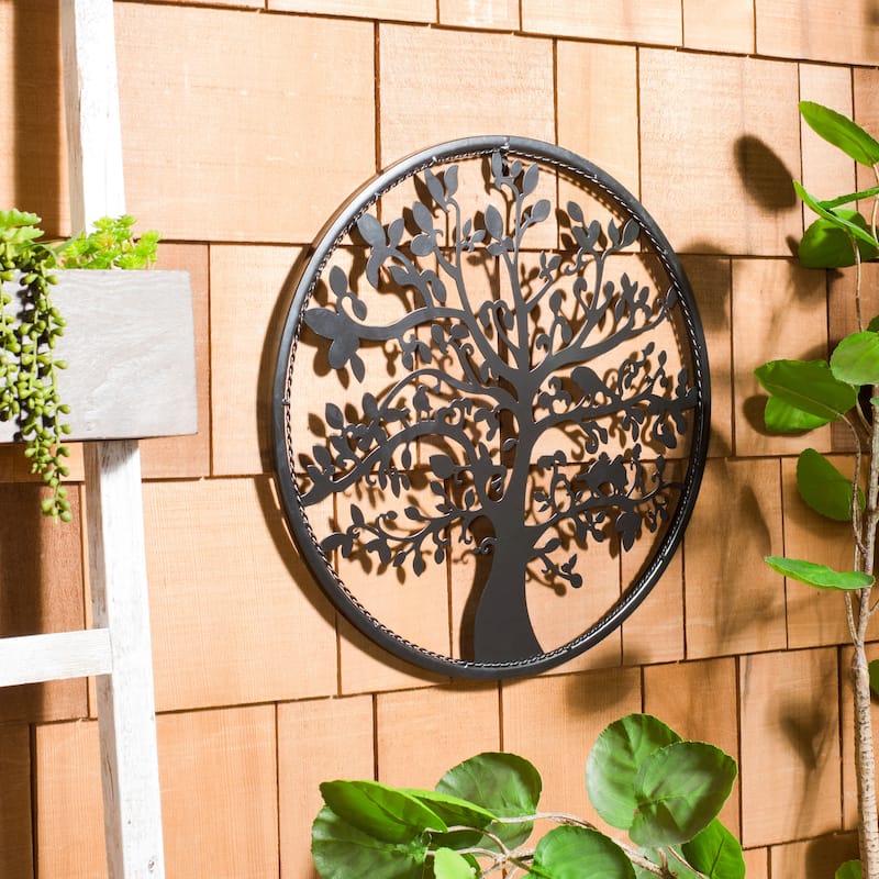 SAFAVIEH Outdoor Munire 20" Tree Of Life Wall Art - Flat Black