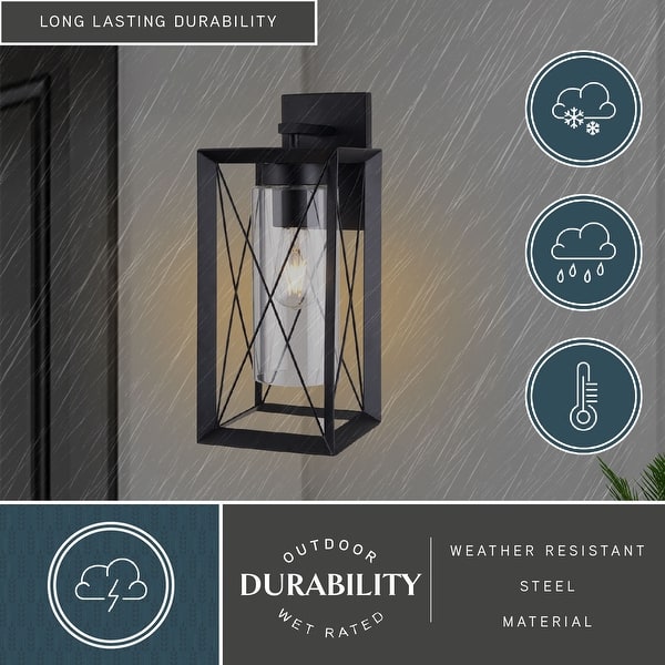 slide 2 of 9, VAXCEL Milton 16.75 in. H 1-Light Matte Black Transitional Outdoor Wall Sconce, Steel, Clear Glass Shade, LED Compatible Matte Black - 7-in W x 16.75-in H x 8.5-in D