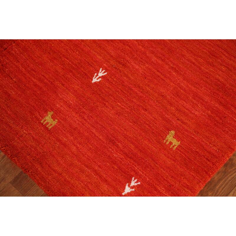 Hand Knotted Oriental 100% Wool Carpet Tribal Animal Pictorial Oranges & Rust Gabbeh Area Rug - 6' 6'' X 4' 6''